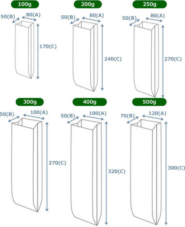 画像5: 送料無料・袋（コーヒー用）アルミガゼット袋 バルブ有/無 100g~1,000g用 80×50×170mmほか 全34種「100~1,000枚」