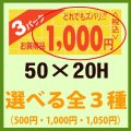 送料無料・販促シール「お買い得品 3パック どれでもズバリ!!＿＿円」50x20mm「1冊1,000枚」全2種