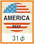 送料無料・精肉用販促シール「AMERICA」31x31mm「1冊500枚」