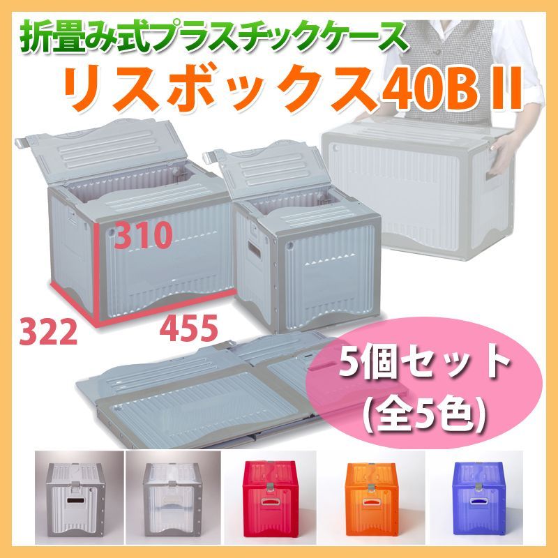 送料無料 選べる5色 折りたたみ式プラスチックケース リスボックス 445 312 290mm 5個 段ボール箱と梱包資材のin The Box インザボックス