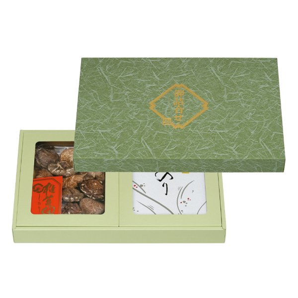 画像1: 送料無料・ギフト箱 椎茸チャック袋・のり5帖詰合せ 450×280×50mm「50枚」 (1)