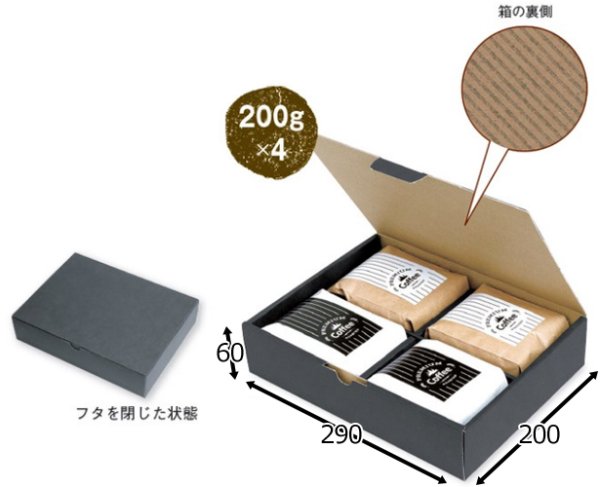 画像4: 送料無料・コーヒー用 インナーガゼット袋兼用ギフト箱 紺 2P~4P 200×140×60mm「10枚・100枚」 (4)