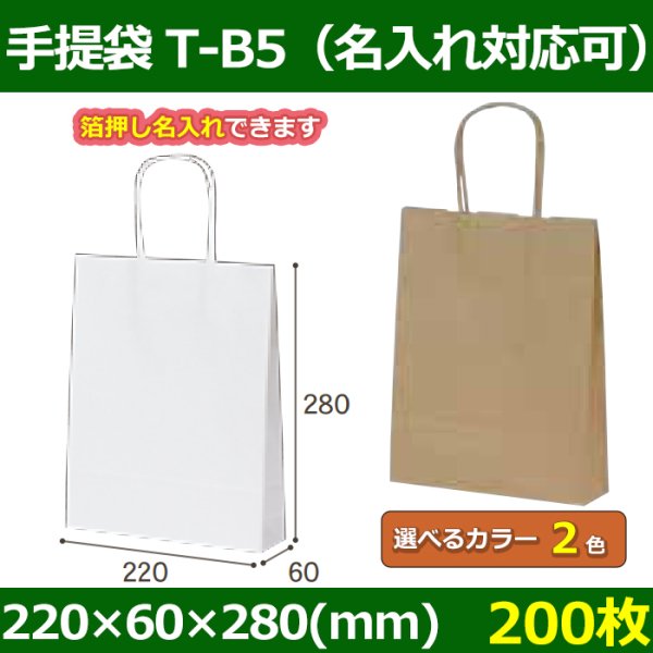 送料無料・自動紐手提紙袋 T-B5 幅220×マチ60×丈280mm 「200枚」全2色