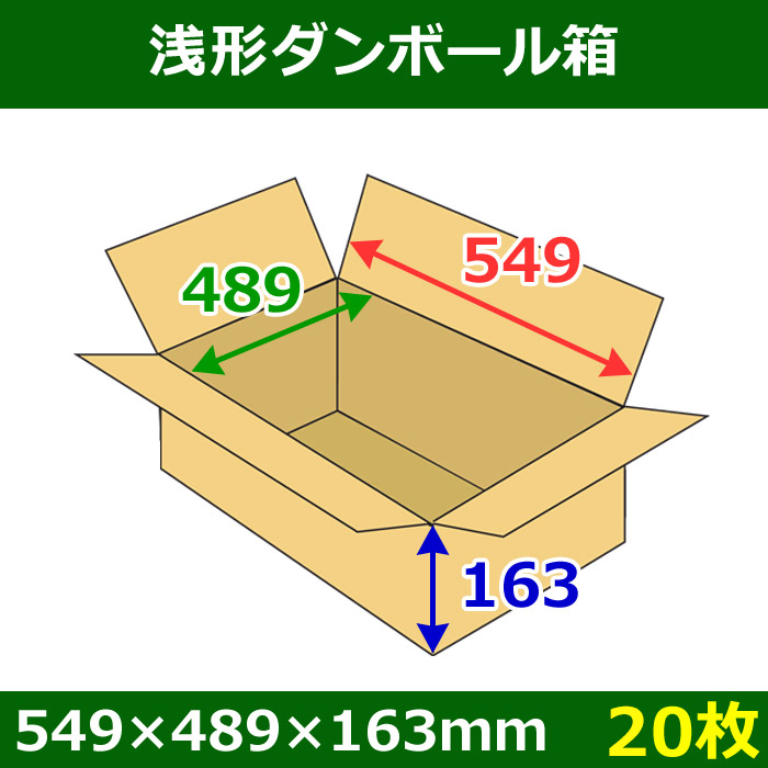 送料無料・浅形ダンボール箱 549×489×163mm 「20枚1セット」 段ボール箱と梱包資材のIn The Box（インザボックス）