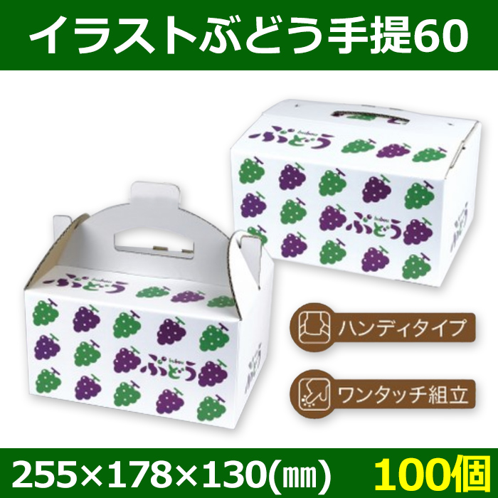 送料無料・フルーツ用箱 イラストぶどう手提60 255×178×130(mm) 「100個」| 段ボール箱と梱包資材のIn The  Box（インザボックス）